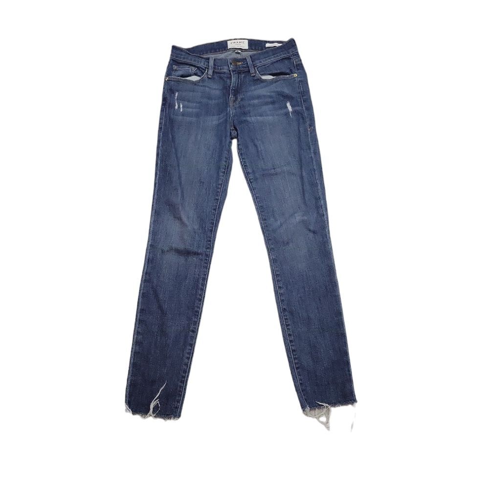 FRAME Le Skinny de Jeanne Jeans Size 26 Grand Street Distressed Mid Rise Denim